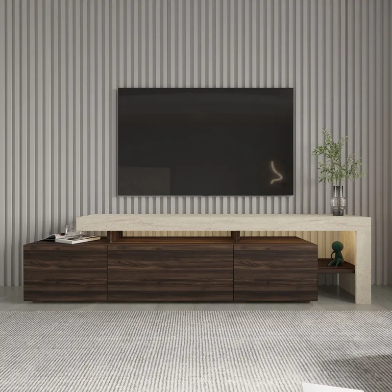 Jurukovo TV-taso 192x53x37 cm - Travertiini, pähkinä - Huonekalut - TV- & Mediakalusteet - Tv taso & Mediataso