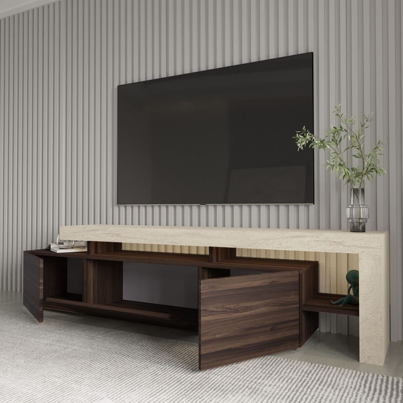 Jurukovo TV-taso 192x53x37 cm - Travertiini, pähkinä - Huonekalut - TV- & Mediakalusteet - Tv taso & Mediataso