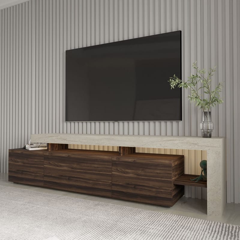 Jurukovo TV-taso 192x53x37 cm - Travertiini, pähkinä - Huonekalut - TV- & Mediakalusteet - Tv taso & Mediataso