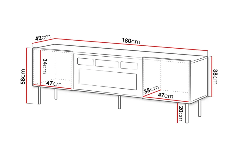 Kamta TV-taso 180 cm - Musta - Huonekalut - TV- & Mediakalusteet - Tv taso & Mediataso