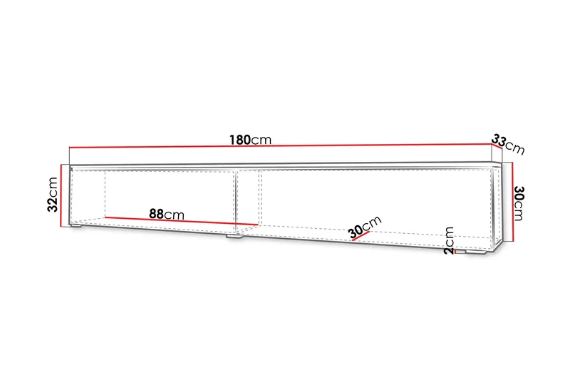 Kanak TV-taso 180 cm - Harmaa / Valkoinen - Huonekalut - TV- & Mediakalusteet - Tv taso & Mediataso