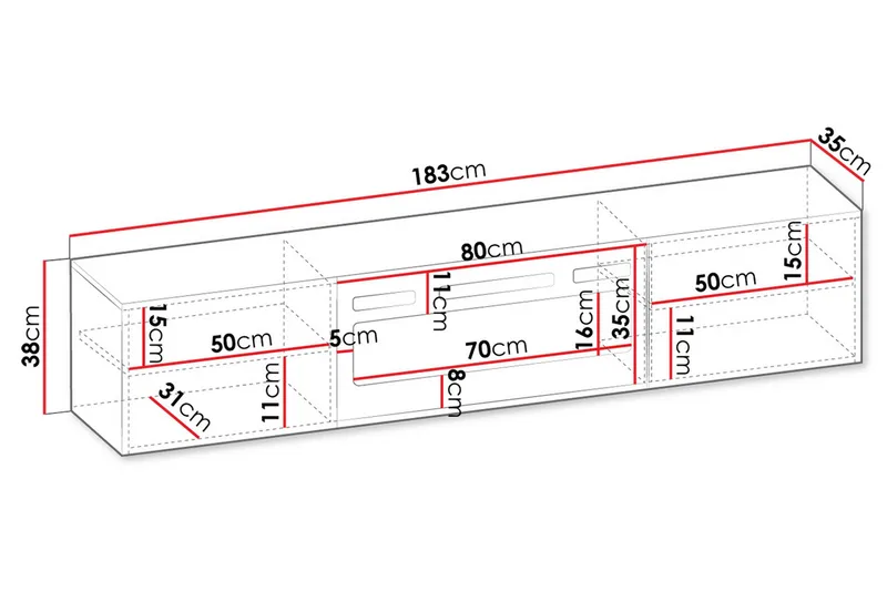 Kanki TV-taso 183 cm - Musta - Huonekalut - TV- & Mediakalusteet - Tv taso & Mediataso
