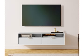 Kanon seinälle kiinnitettävä tv-taso 140 cm säilytystilalla maalattua puuta - Valkoinen - Huonekalut - TV- & Mediakalusteet - Tv taso & Mediataso