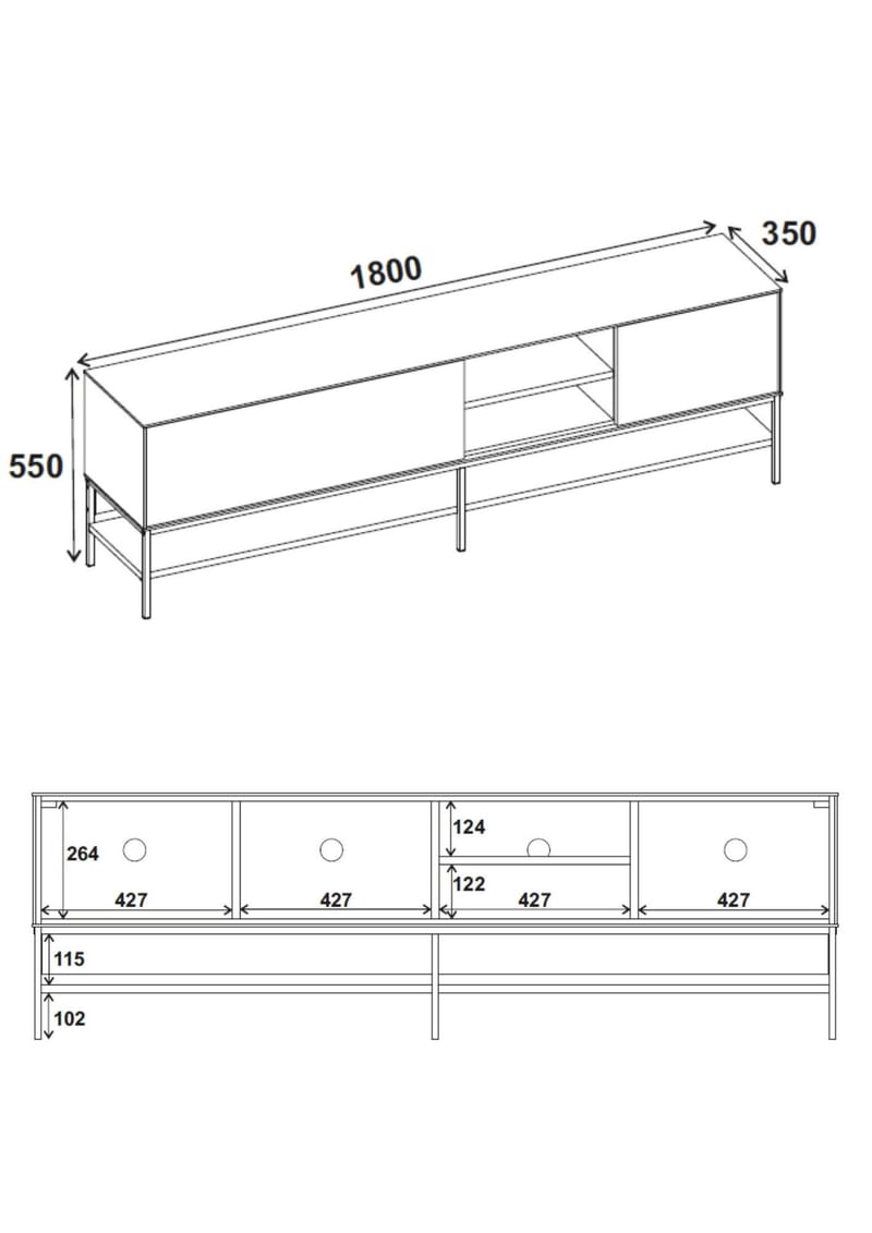 Kenvor TV-taso 180 cm - Antrasiitti/Wood Black/Musta - Huonekalut - TV- & Mediakalusteet - Tv taso & Mediataso