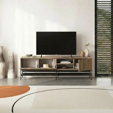 Kenvor TV-taso 180 cm - luonnontammi, puunmusta, musta - Huonekalut - TV- & Mediakalusteet - Tv taso & Mediataso