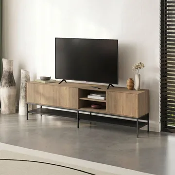 Kenvor TV-taso 180 cm - luonnontammi, puunmusta, musta - Huonekalut - TV- & Mediakalusteet - Tv taso & Mediataso