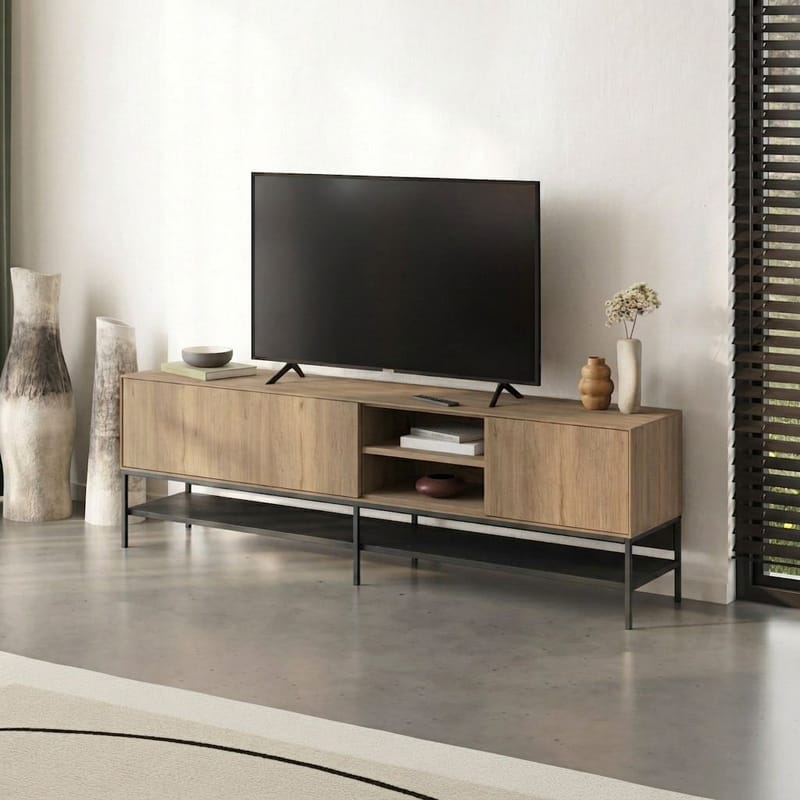 Kenvor TV-taso 180 cm - luonnontammi, puunmusta, musta - Huonekalut - TV- & Mediakalusteet - Tv taso & Mediataso