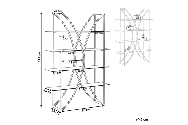 Kirjahylly Hollow Kulta - Kulta - Säilytys - Hylly - Kirjahylly