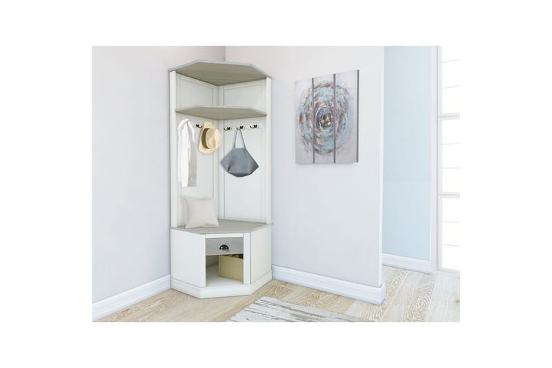 Korkea kaappi Toby Valkoinen/Harmaa, 185x90x65 cm - Valkoinen/Harmaa, 185x90x65 cm - Huonekalut - Kalustesetit - Eteisen kalustesetit