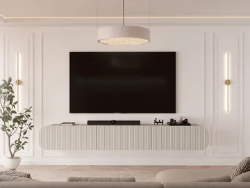 Lerva seinäkiinnitettävä tv-taso 239 cm säilytyksellä vaaleassa puussa - Beige - Huonekalut - TV- & Mediakalusteet - Tv taso & Mediataso