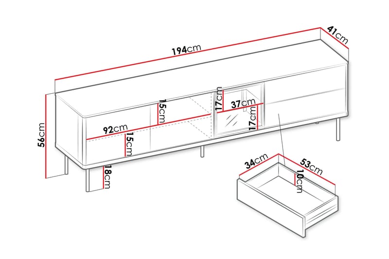 Levisa Tv-Taso 194x41 cm - Huonekalut - TV- & Mediakalusteet - Tv taso & Mediataso