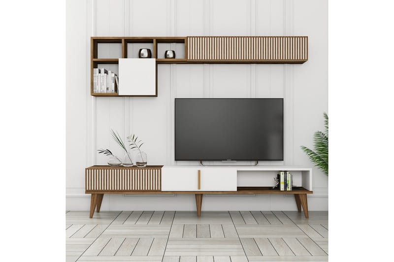 Lissione Tv-taso 180 cm, Pähkinäpuu/Valkoinen