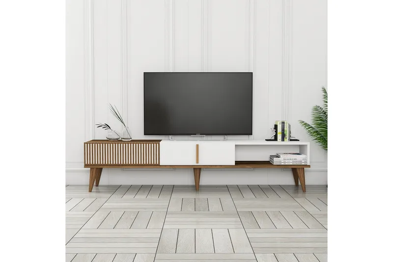 Lissione Tv-taso 180 cm - Pähkinäpuu/Valkoinen - Huonekalut - TV- & Mediakalusteet - Tv taso & Mediataso