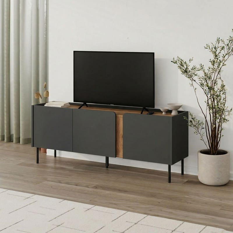 Lomar TV-taso 140x53,9x35,5 cm - Antrasiitti/Luonnontammi/Musta - Huonekalut - TV- & Mediakalusteet - Tv taso & Mediataso