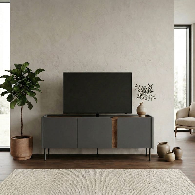 Lomar TV-taso 140x53,9x35,5 cm - Antrasiitti/Luonnontammi/Musta - Huonekalut - TV- & Mediakalusteet - Tv taso & Mediataso