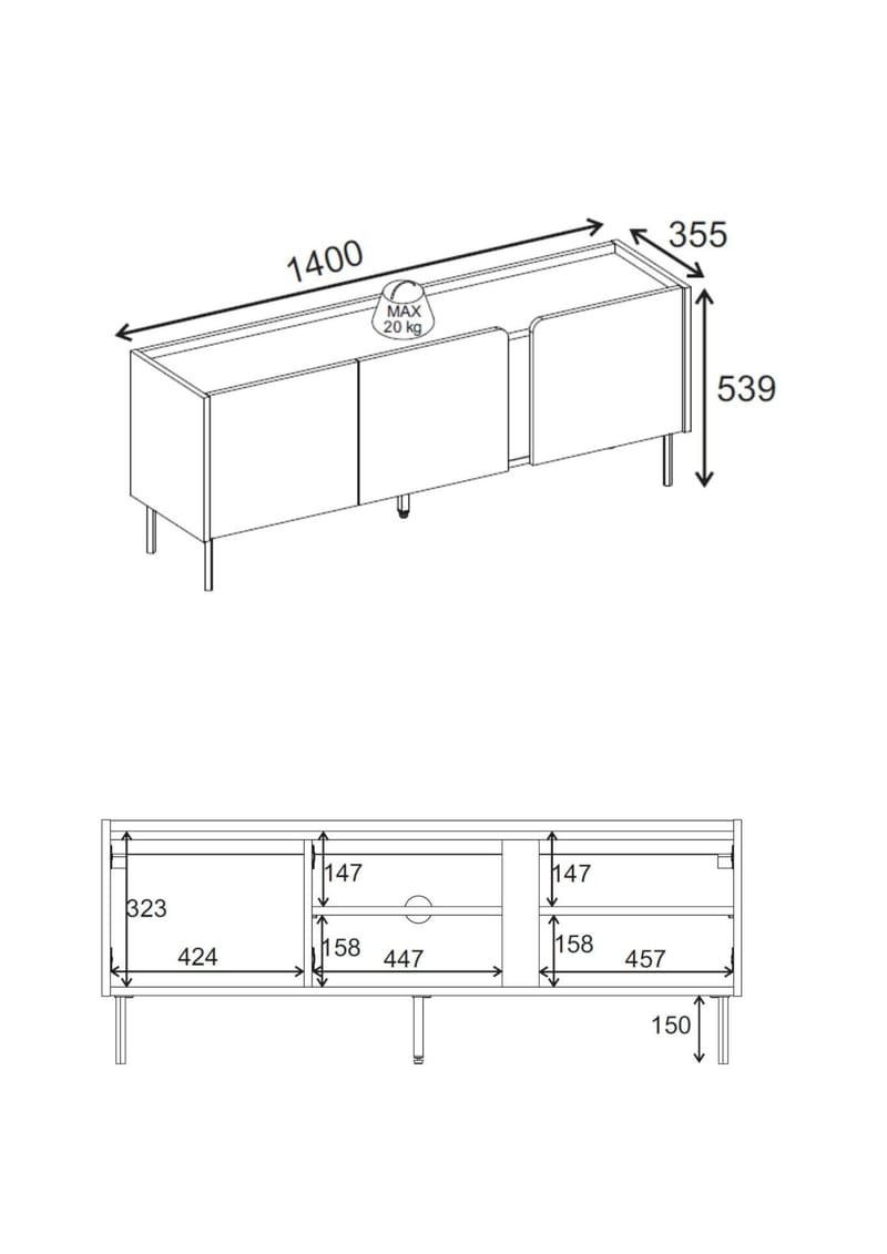 Lomar TV-taso 140x53,9x35,5 cm - Antrasiitti/Luonnontammi/Musta - Huonekalut - TV- & Mediakalusteet - Tv taso & Mediataso
