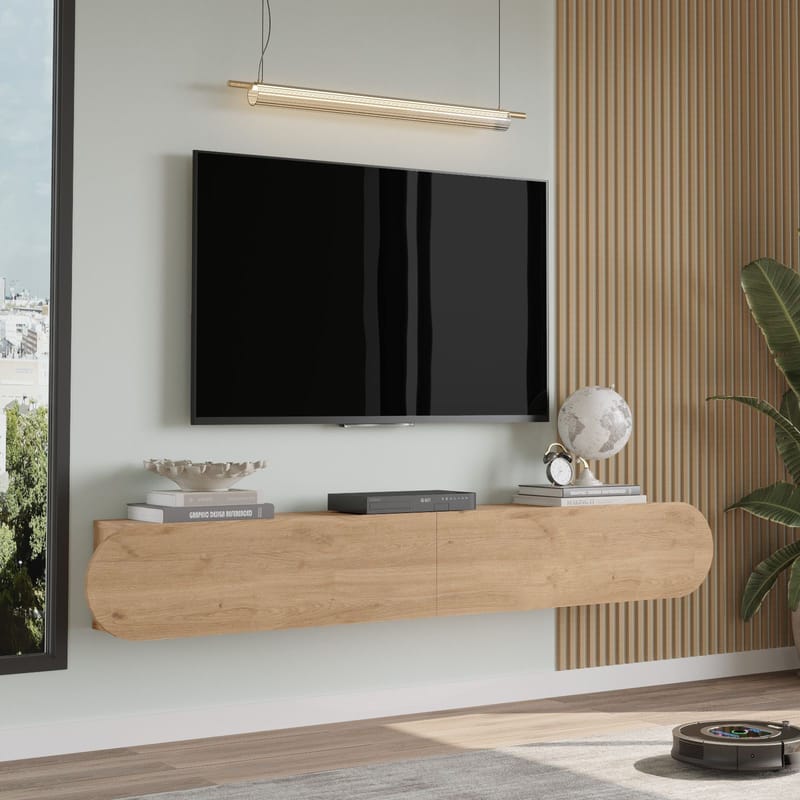 Lumina seinäkiinnitettävä tv-taso 180 cm säilytystilalla tammi - Beige - Huonekalut - TV- & Mediakalusteet - Tv taso & Mediataso