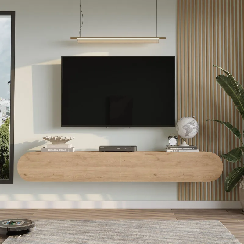 Lumina seinäkiinnitettävä tv-taso 180 cm säilytystilalla tammi - Beige - Huonekalut - TV- & Mediakalusteet - Tv taso & Mediataso