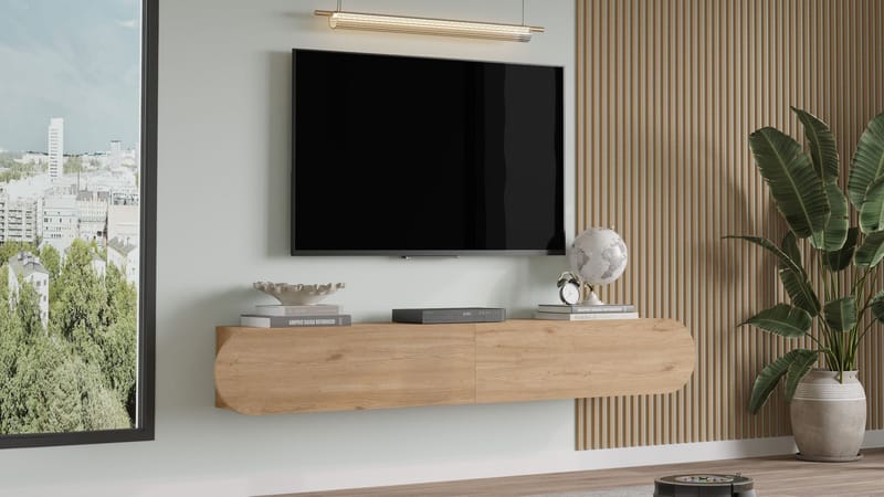 Lumina seinäkiinnitettävä tv-taso 180 cm säilytystilalla tammi - Beige - Huonekalut - TV- & Mediakalusteet - Tv taso & Mediataso