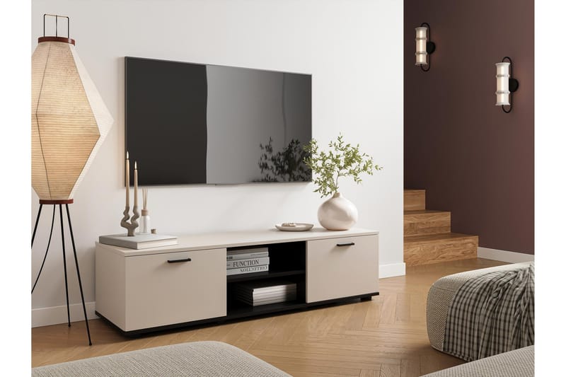 Lyrosen lattiaseisova tv-taso 140 cm säilytyksellä maalattu puu - Beige - Huonekalut - TV- & Mediakalusteet - Tv taso & Mediataso