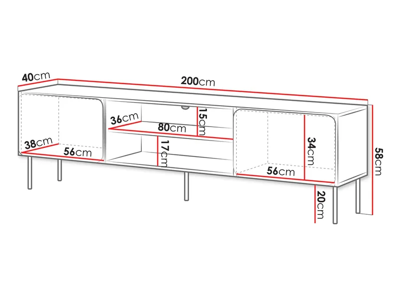 Marros TV-taso 200 cm Hyllyillä - Sininen - Huonekalut - TV- & Mediakalusteet - TV-kaappi