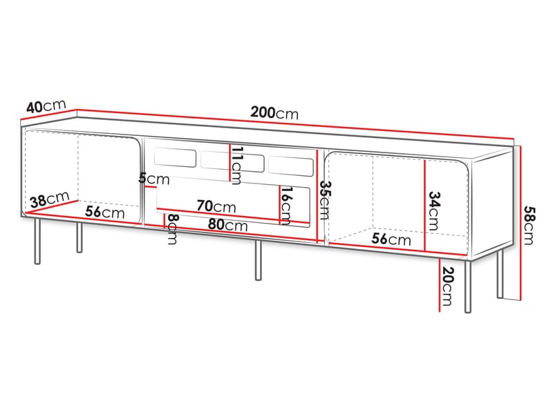 Marros TV-taso 200 cm Sähkötakalla - Beige - Huonekalut - TV- & Mediakalusteet - TV-kaappi