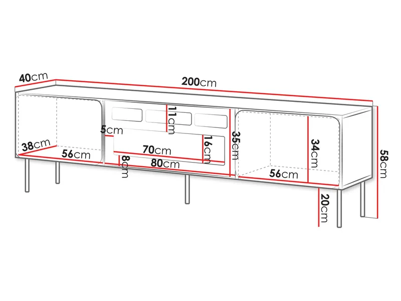 Marros TV-taso 200 cm Sähkötakalla - Sininen - Huonekalut - TV- & Mediakalusteet - TV-kaappi