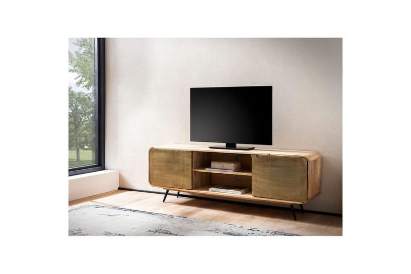 Matala kaappi Wohnling Massiivipuu 2 metalliovella säilytyslokerot teollinen - Huonekalut - TV- & Mediakalusteet - TV-kaappi
