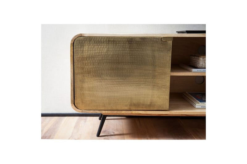 Matala kaappi Wohnling Massiivipuu 2 metalliovella säilytyslokerot teollinen - Huonekalut - TV- & Mediakalusteet - TV-kaappi