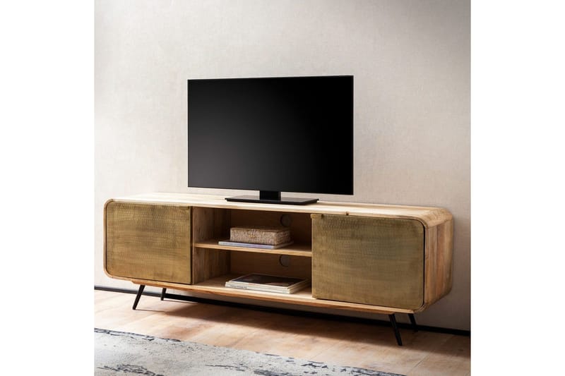 Matala kaappi Wohnling Massiivipuu 2 metalliovella säilytyslokerot teollinen - Huonekalut - TV- & Mediakalusteet - TV-kaappi