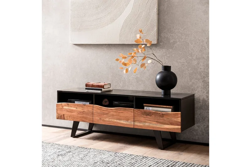 Matala kaappi Wohnling Massiivipuu 2 ovella 1 laatikko puureuna maalaistalo - Huonekalut - TV- & Mediakalusteet - TV-kaappi