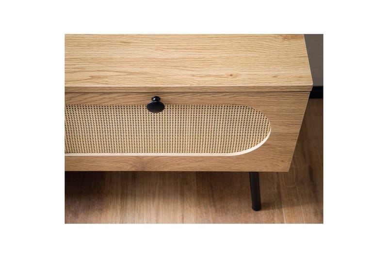 Matala kaappi Wohnling Melamiinilla päällystetty MDF tammen ilme rottinkietuosa 2 vetolaatikkoa metallijalat moderni - Huonekalut - TV- & Mediakalusteet - TV-kaappi