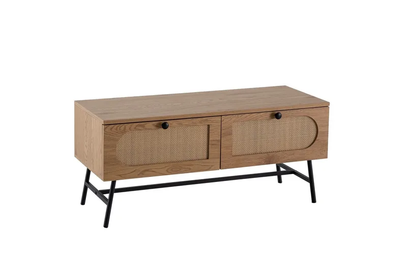 Matala kaappi Wohnling Melamiinilla päällystetty MDF tammen ilme rottinkietuosa 2 vetolaatikkoa metallijalat moderni, undefined