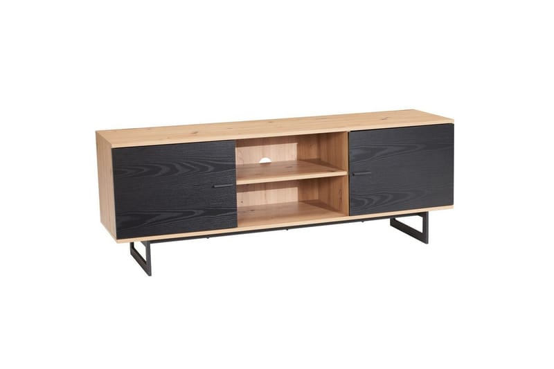 Matala kaappi Wohnling moderni lastulevy, 2 ovea, säilytyslokerot, metallijalat, moderni tyyli Tammi, musta, Tammi, musta