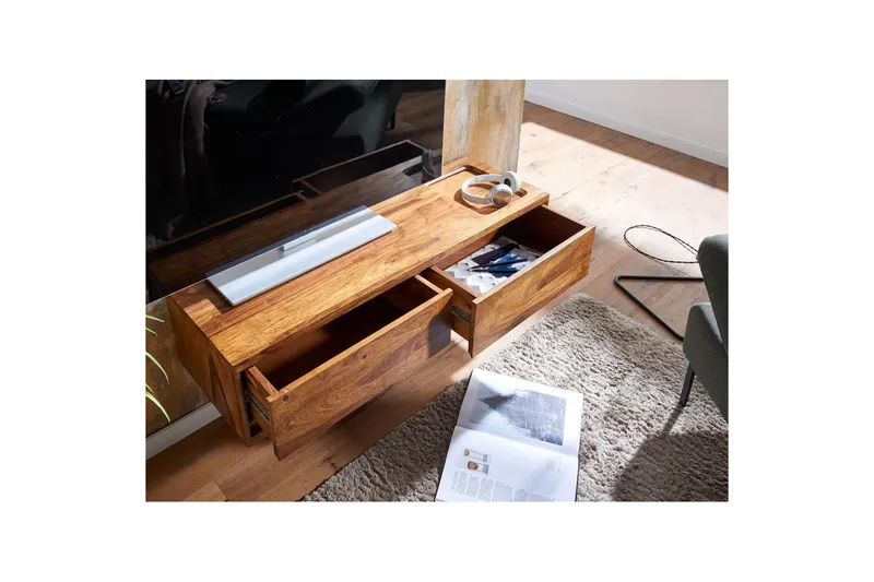 Matala kaappi Wohnling Täyspuinen roikkuva kahdella laatikolla maalaistyylinen - Huonekalut - TV- & Mediakalusteet - TV-kaappi