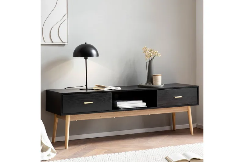 Matala kaappi Wohnling Tammi, päällystetty, 2 laatikkoa, moderni säilytysmoderni - Huonekalut - TV- & Mediakalusteet - TV-kaappi