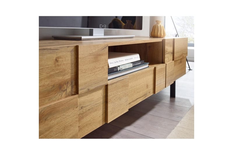 Matala kaappi Wohnling Tammipuiset kalusteet kuvioitu, 2 ovea, laatikosto, metallijalat, maalaistalo - Huonekalut - TV- & Mediakalusteet - TV-kaappi