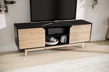 Matala TV-taso Wohnling Tammi, musta, 150 cm - Musta, tammenväriset etulevyt/jalat - Huonekalut - TV- & Mediakalusteet - Tv taso & Mediataso