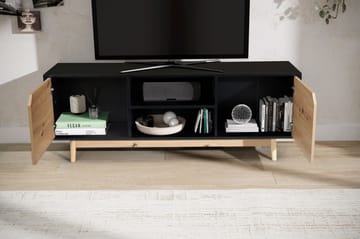 Matala TV-taso Wohnling Tammi, musta, 150 cm - Musta, tammenväriset etulevyt/jalat - Huonekalut - TV- & Mediakalusteet - Tv taso & Mediataso