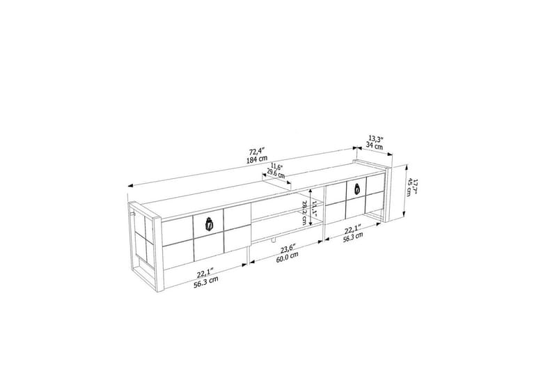 Abbas TV-taso 184 cm - Valkoinen/Musta - Huonekalut - TV- & Mediakalusteet - Tv taso & Mediataso