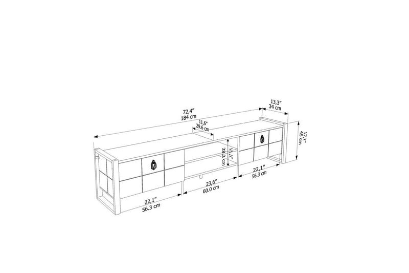 Abbas TV-taso 184 cm - Valkoinen/Musta - Huonekalut - TV- & Mediakalusteet - Tv taso & Mediataso