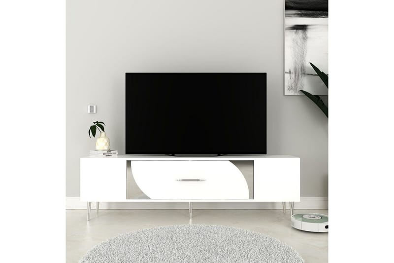 Aldor TV-taso 150 cm - Valkoinen/Hopea - Huonekalut - TV- & Mediakalusteet - Tv taso & Mediataso