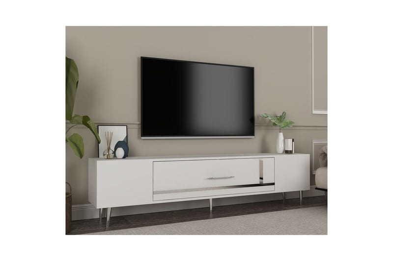 Aldor TV-taso 150 cm - Valkoinen/Hopea - Huonekalut - TV- & Mediakalusteet - Tv taso & Mediataso