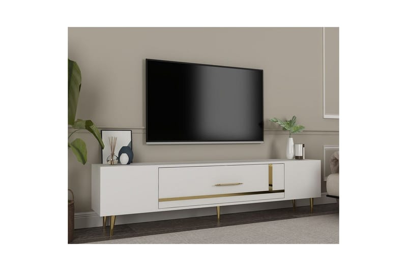 Aldor TV-taso 150 cm - Valkoinen/Keltainend - Huonekalut - TV- & Mediakalusteet - Tv taso & Mediataso