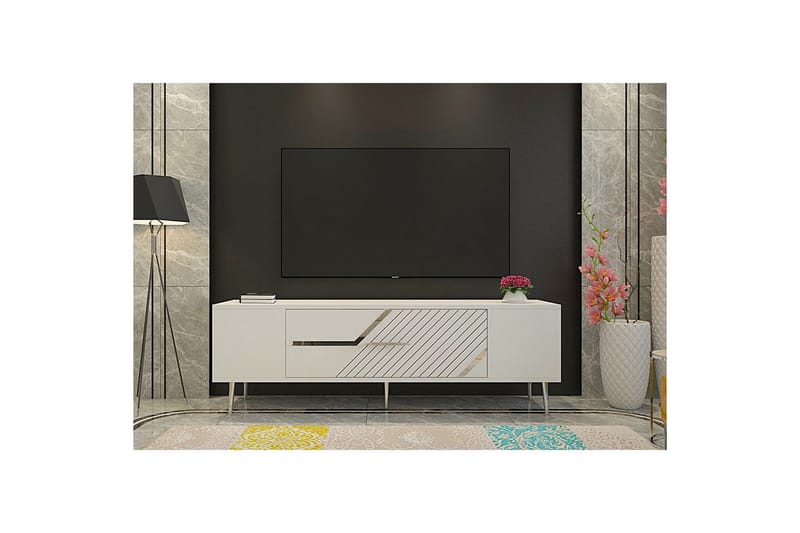 Anira TV-taso 150 cm - Valkoinen/Hopea - Huonekalut - TV- & Mediakalusteet - Tv taso & Mediataso