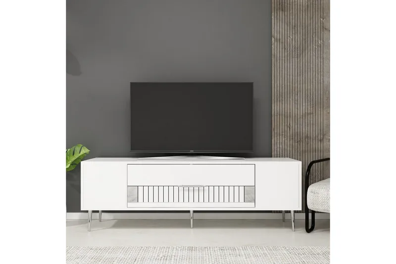 Anira TV-taso 150 cm - Valkoinen/Hopea - Huonekalut - TV- & Mediakalusteet - Tv taso & Mediataso