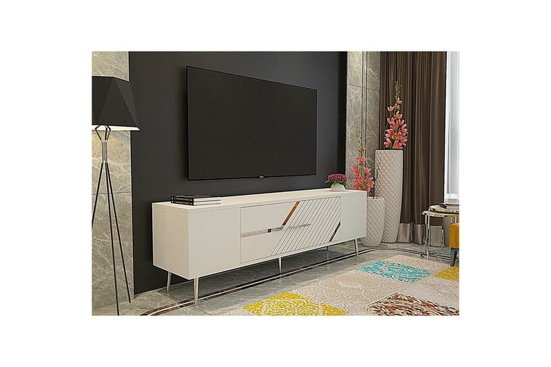 Anira TV-taso 150 cm - Valkoinen/Hopea - Huonekalut - TV- & Mediakalusteet - Tv taso & Mediataso