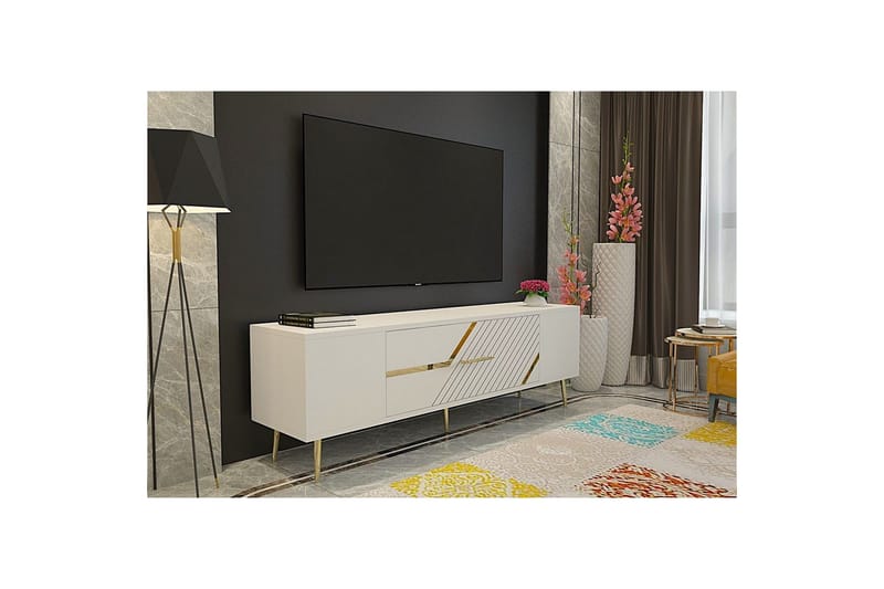 Anira TV-taso 150 cm - Valkoinen/Keltainend - Huonekalut - TV- & Mediakalusteet - Tv taso & Mediataso