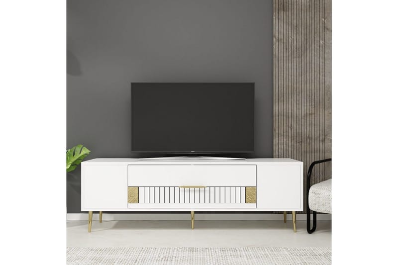 Anira TV-taso 150 cm - Valkoinen/Keltainend - Huonekalut - TV- & Mediakalusteet - Tv taso & Mediataso