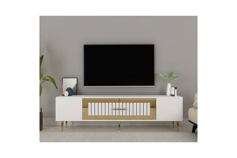 Anira TV-taso 150 cm - Valkoinen/Keltainend - Huonekalut - TV- & Mediakalusteet - Tv taso & Mediataso